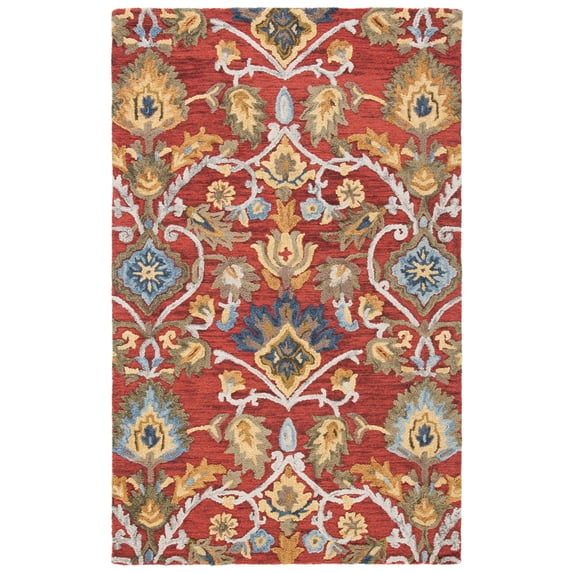 SAFAVIEH Blossom Lennon Floral Wool Area Rug, Red/Multi, 4' x 6'