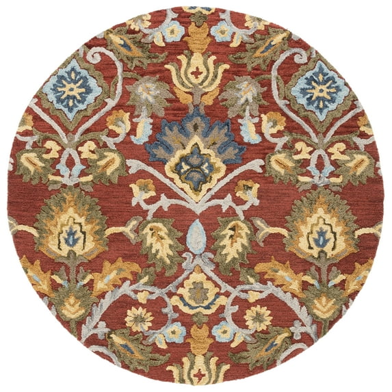 SAFAVIEH Blossom Lennon Floral Wool Area Rug, Red/Multi, 6' x 6' Round