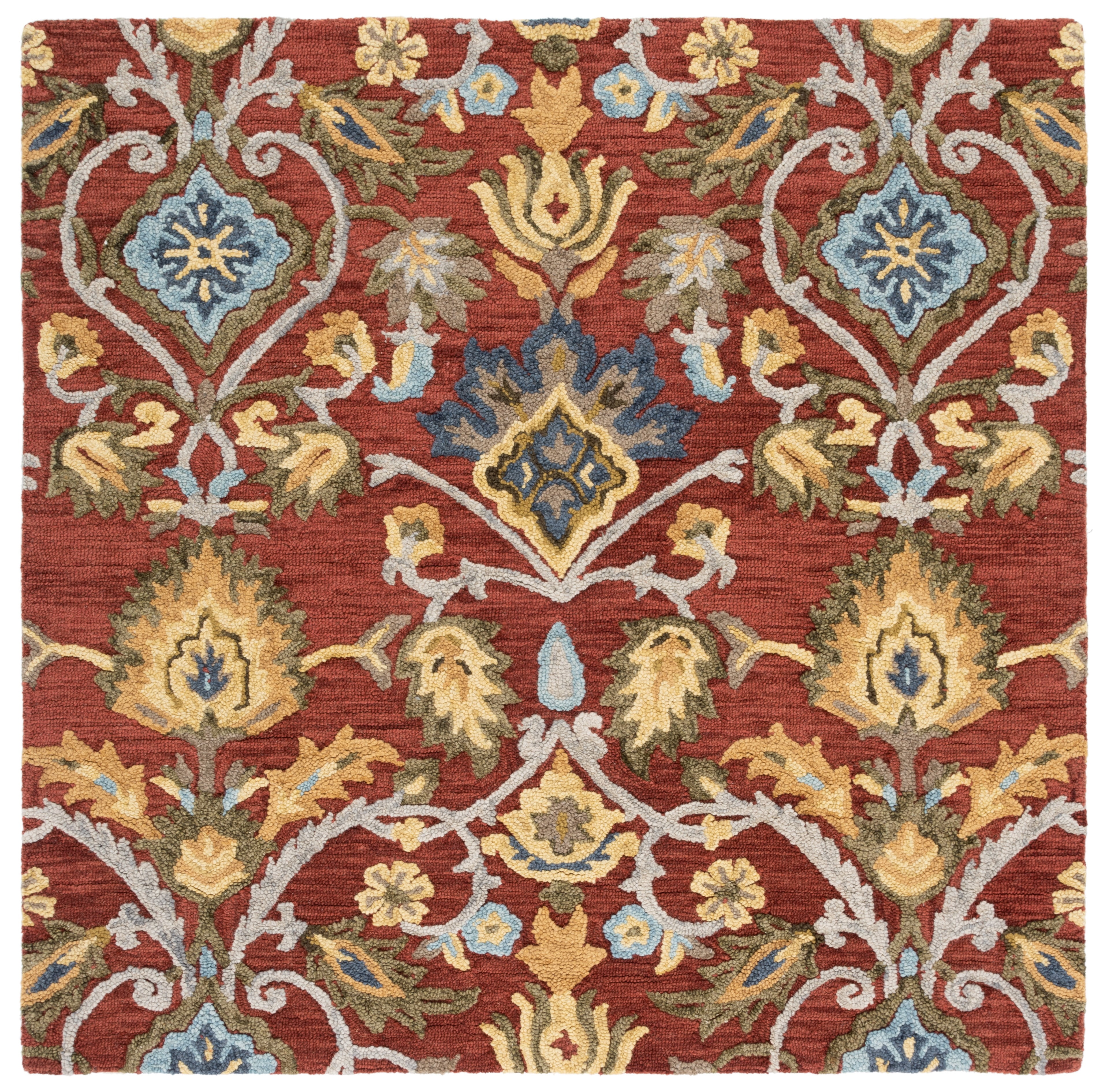 Hand-Tufted Artisanal Square Red Wool Accent Rug - 6'x6'