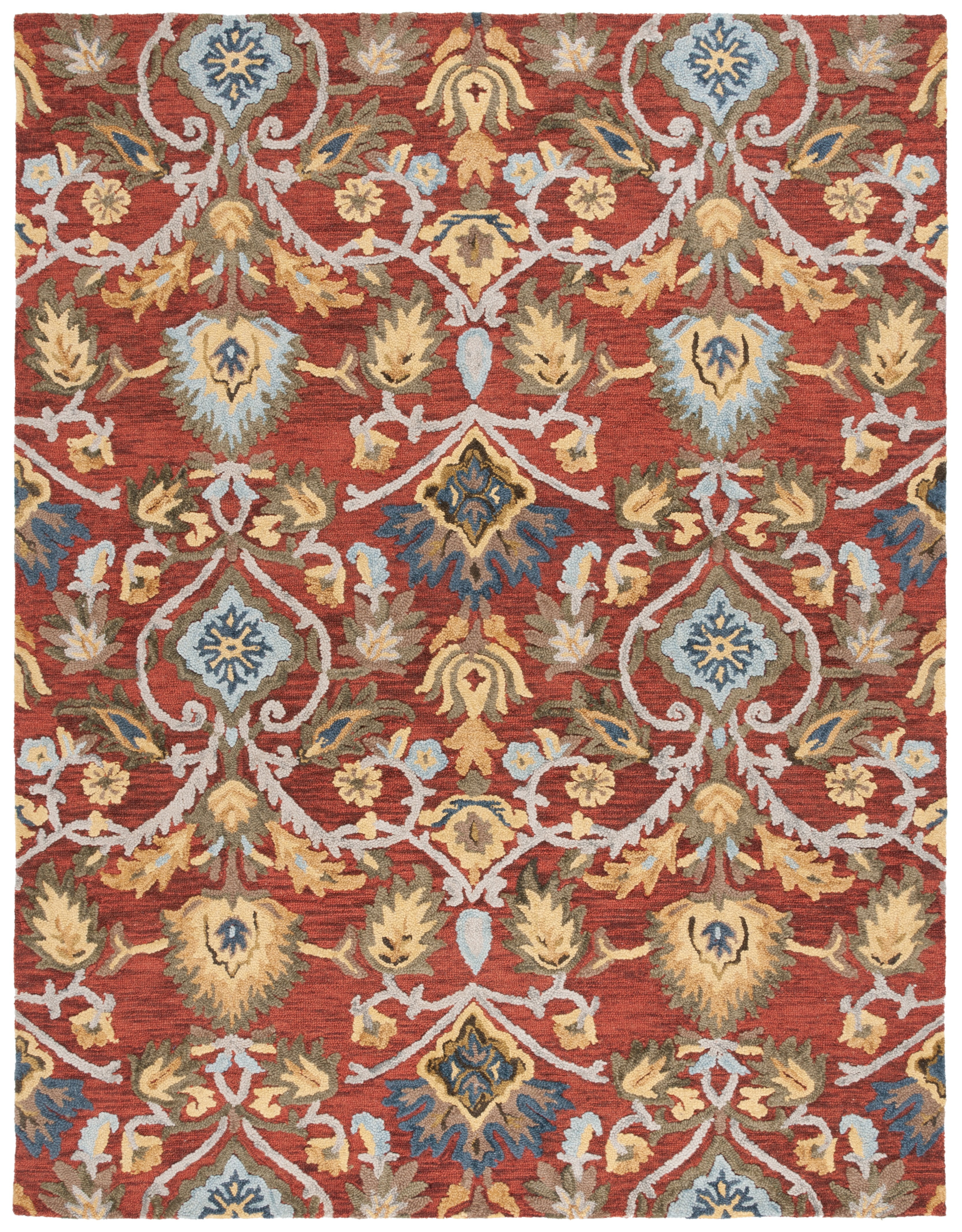 Blossom Red and Multicolor Floral Wool 8' x 10' Area Rug