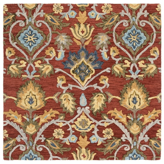 SAFAVIEH Blossom Lennon Floral Wool Area Rug, Red/Multi, 8' x 8' Square