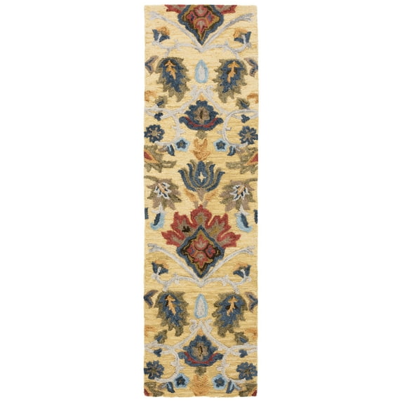 SAFAVIEH Blossom Lennon Floral Wool Runner Rug, Gold/Multi, 2'3" x 14'