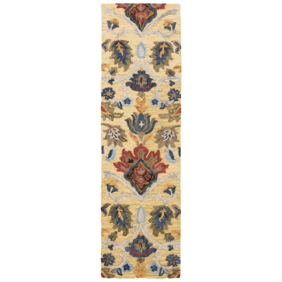 SAFAVIEH Blossom Lennon Floral Wool Runner Rug, Gold/Multi, 2'3" x 22'