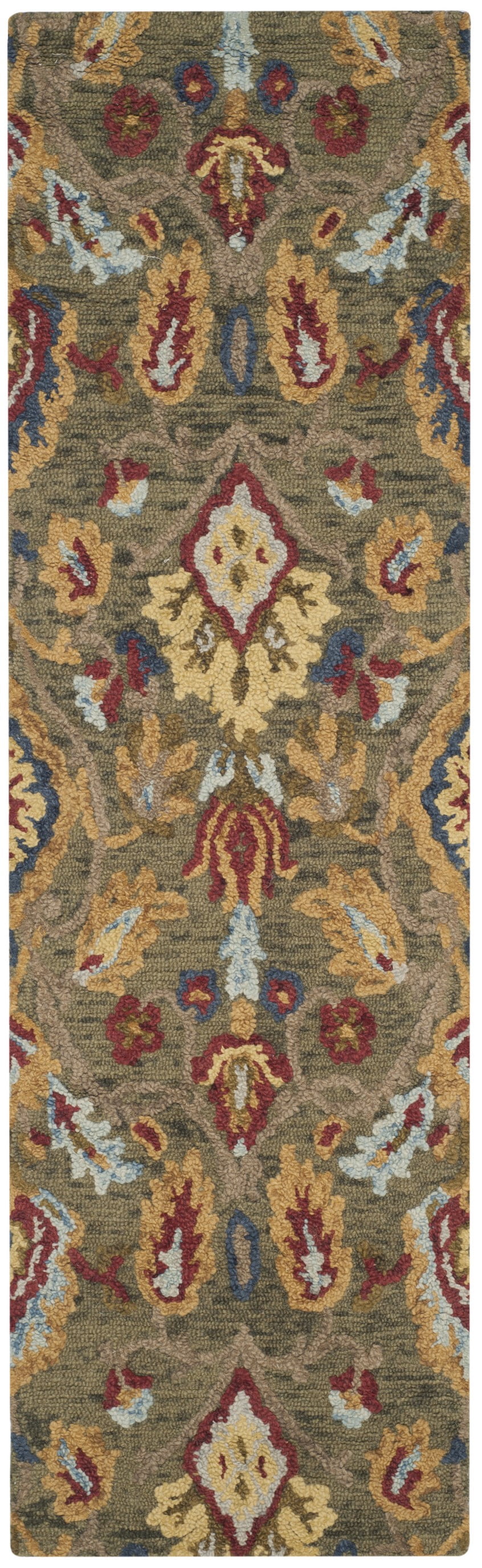 Floral Elegance Hand-Tufted Wool Runner Rug in Green/Multi - 2'3" x 12'