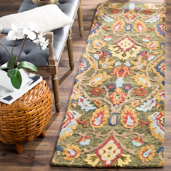 SAFAVIEH Blossom Lennon Floral Wool Runner Rug, Green/Multi, 2'3" x 14'