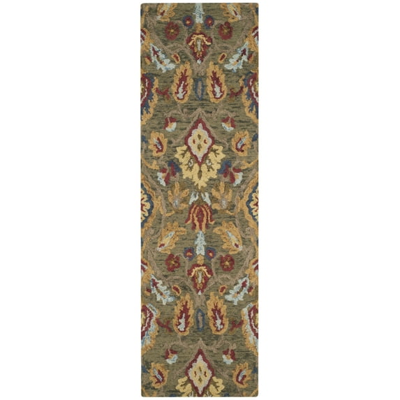 SAFAVIEH Blossom Lennon Floral Wool Runner Rug, Green/Multi, 2'3" x 16'