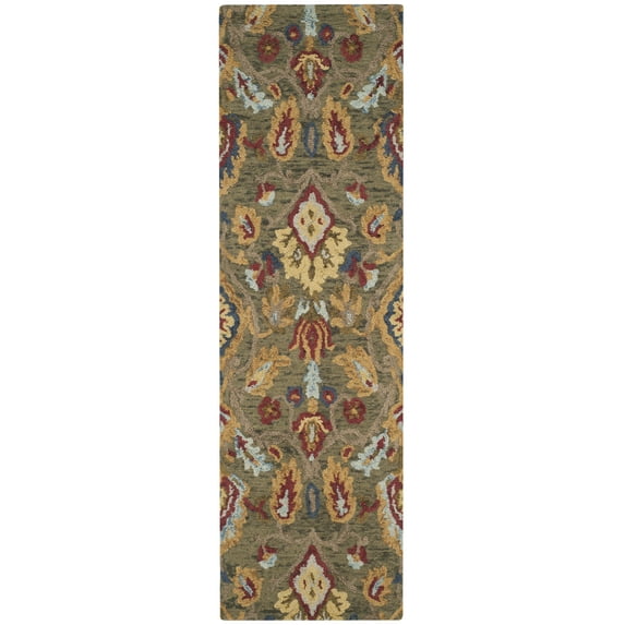 SAFAVIEH Blossom Lennon Floral Wool Runner Rug, Green/Multi, 2'3" x 18'