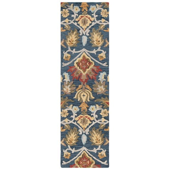 SAFAVIEH Blossom Lennon Floral Wool Runner Rug, Navy/Multi, 2'3" x 20'