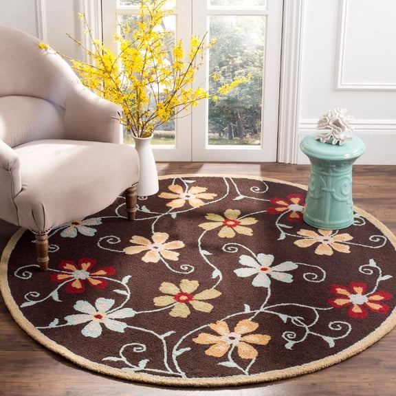 SAFAVIEH Blossom Linnaea Floral Flowers Wool Area Rug, Brown/Multi, 6' x 6' Round
