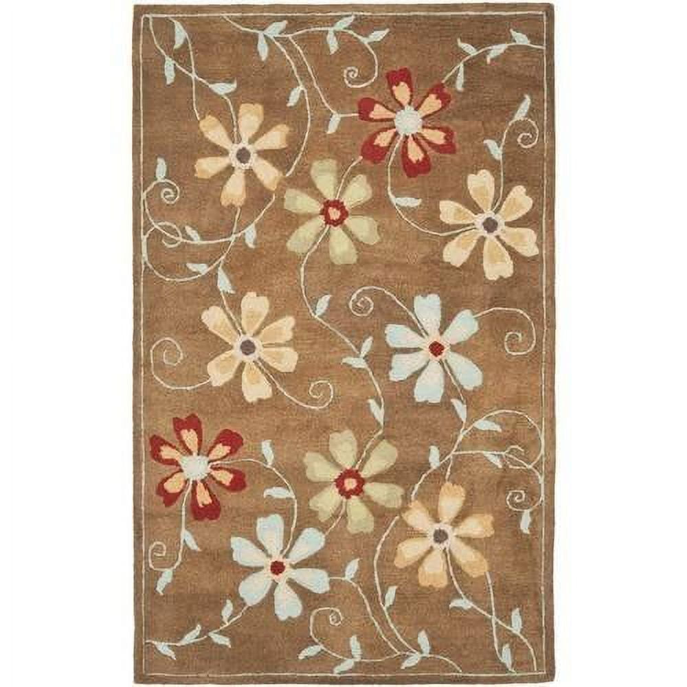 Camel and Multi Floral Hand-Tufted Wool 4' x 6' Area Rug