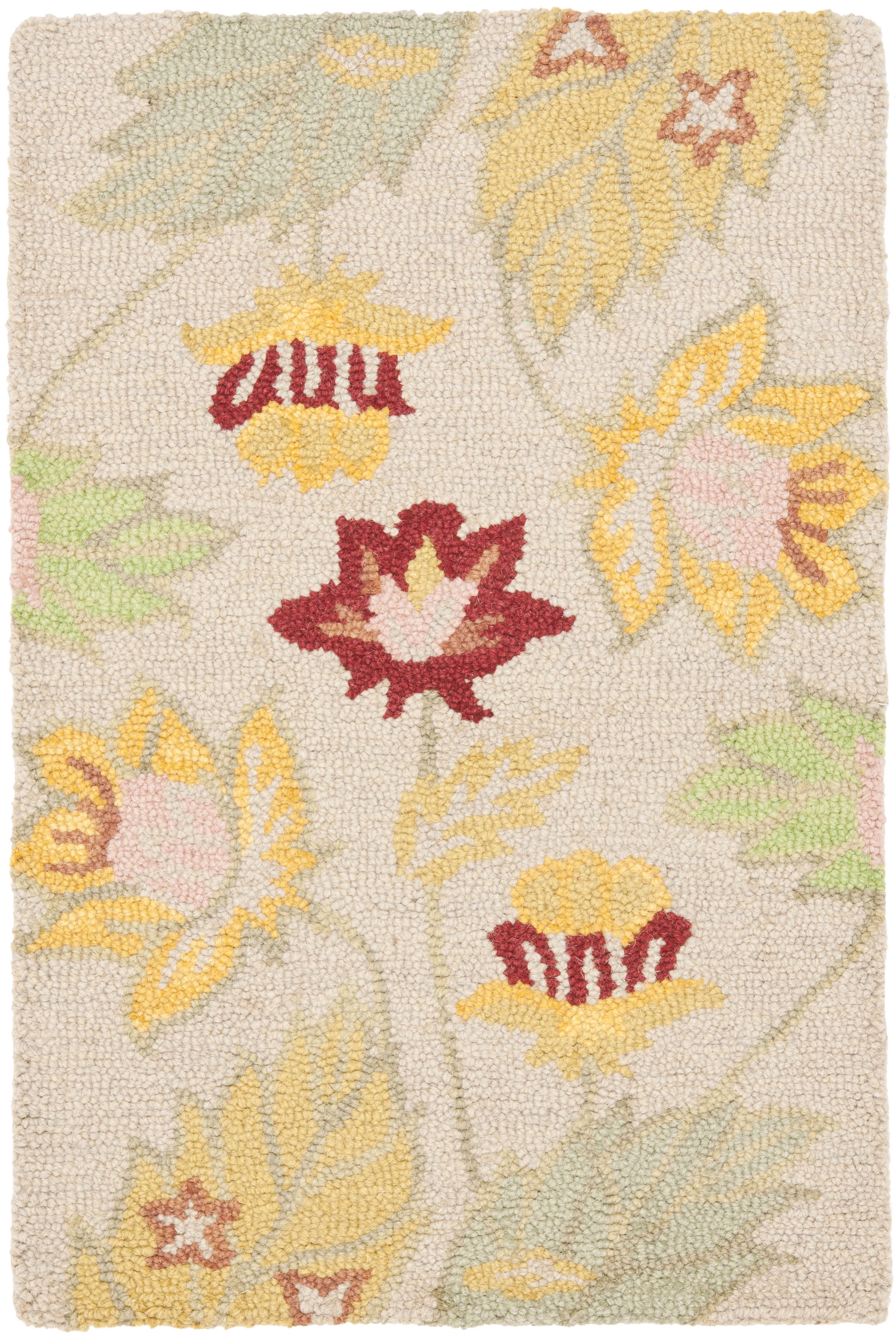 Ivory Floral Handmade Wool Tufted Area Rug, 2' x 3'