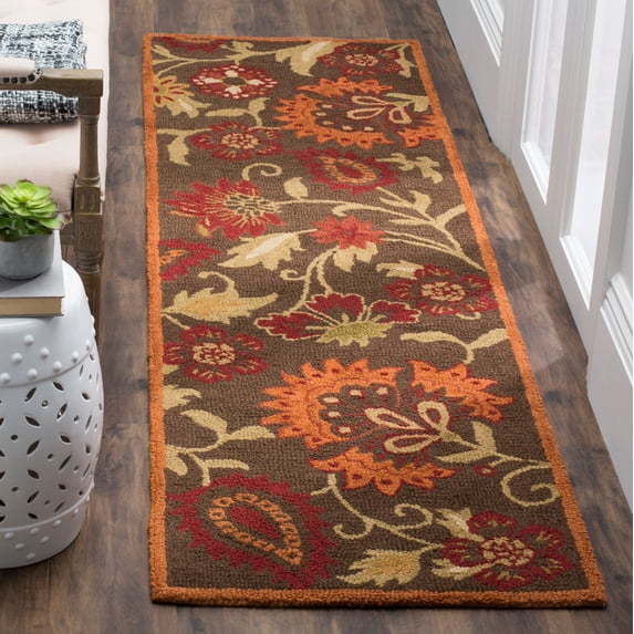 SAFAVIEH Blossom Madelyn Floral Flowers Wool Runner Rug, Brown/Multi, 2'3" x 11'