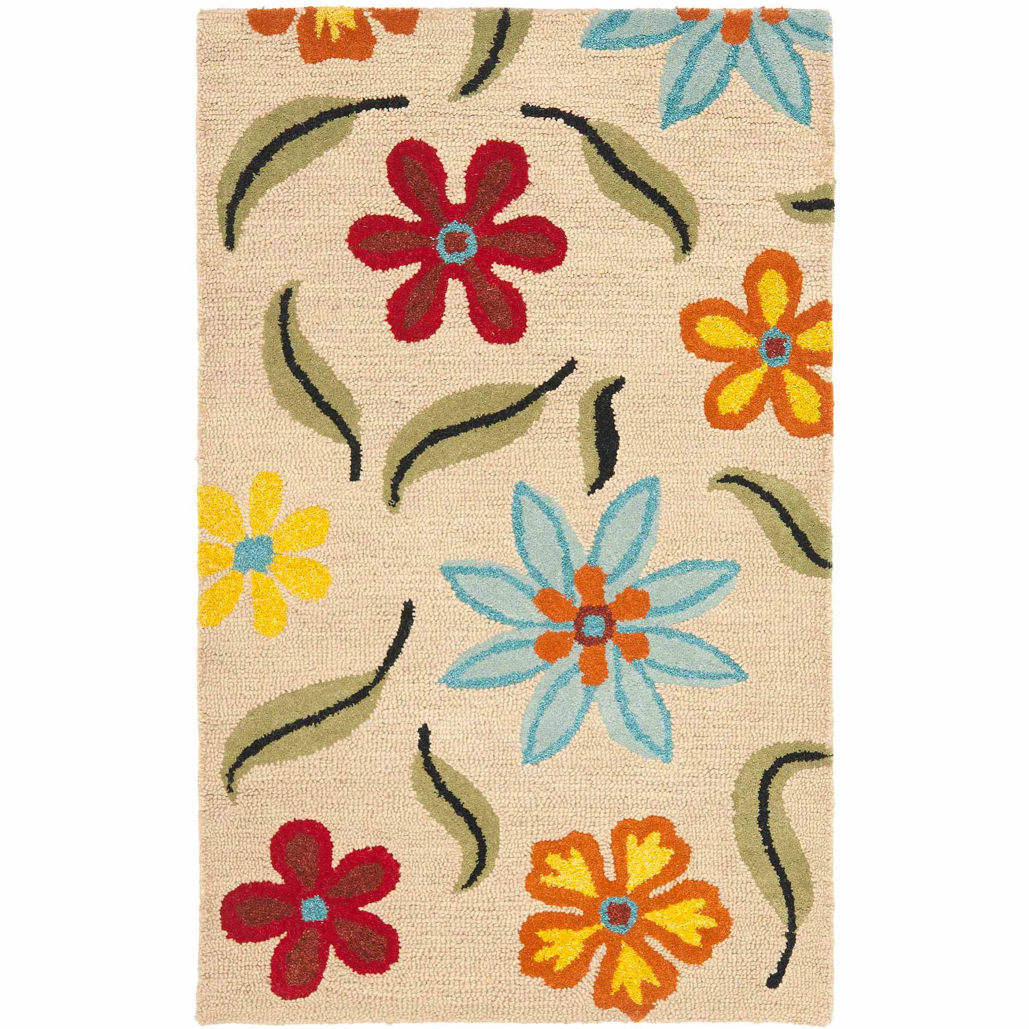 Handmade Red Floral Tufted Square Wool Accent Rug 36"