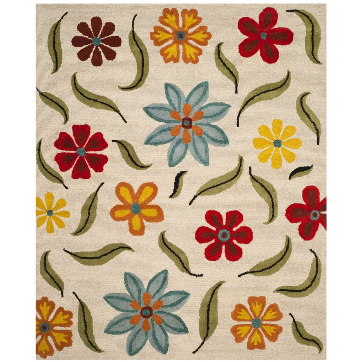 Handmade Beige and Multi Floral Tufted Wool Area Rug 4' x 6'