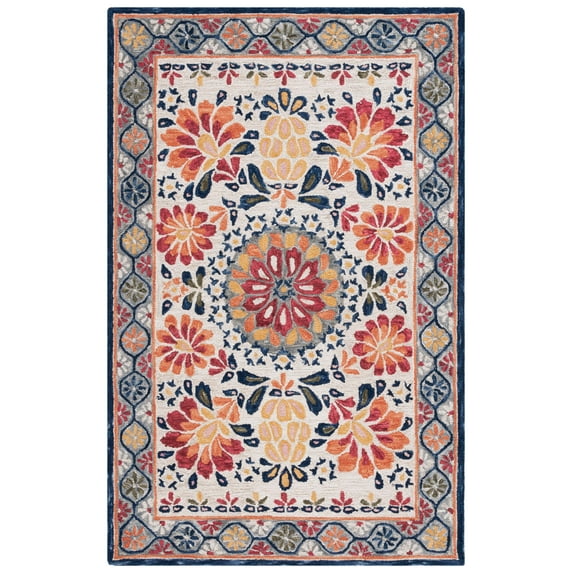 SAFAVIEH Blossom Maria Floral Flowers Wool Area Rug, Beige/Multi, 5' x 8'