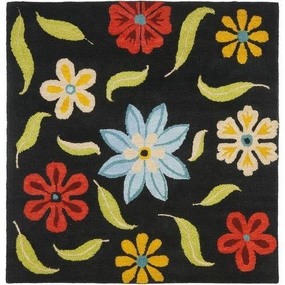 Black Floral Handmade Wool Tufted Rectangular Rug, 8' x 10'