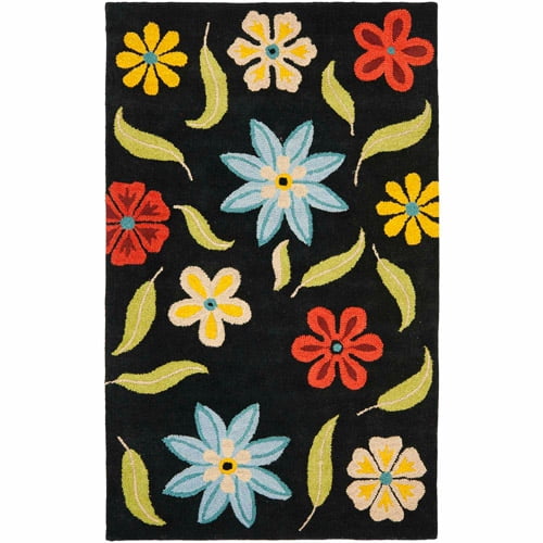 Handmade Tufted Black Wool Rectangular Area Rug 5' x 8'