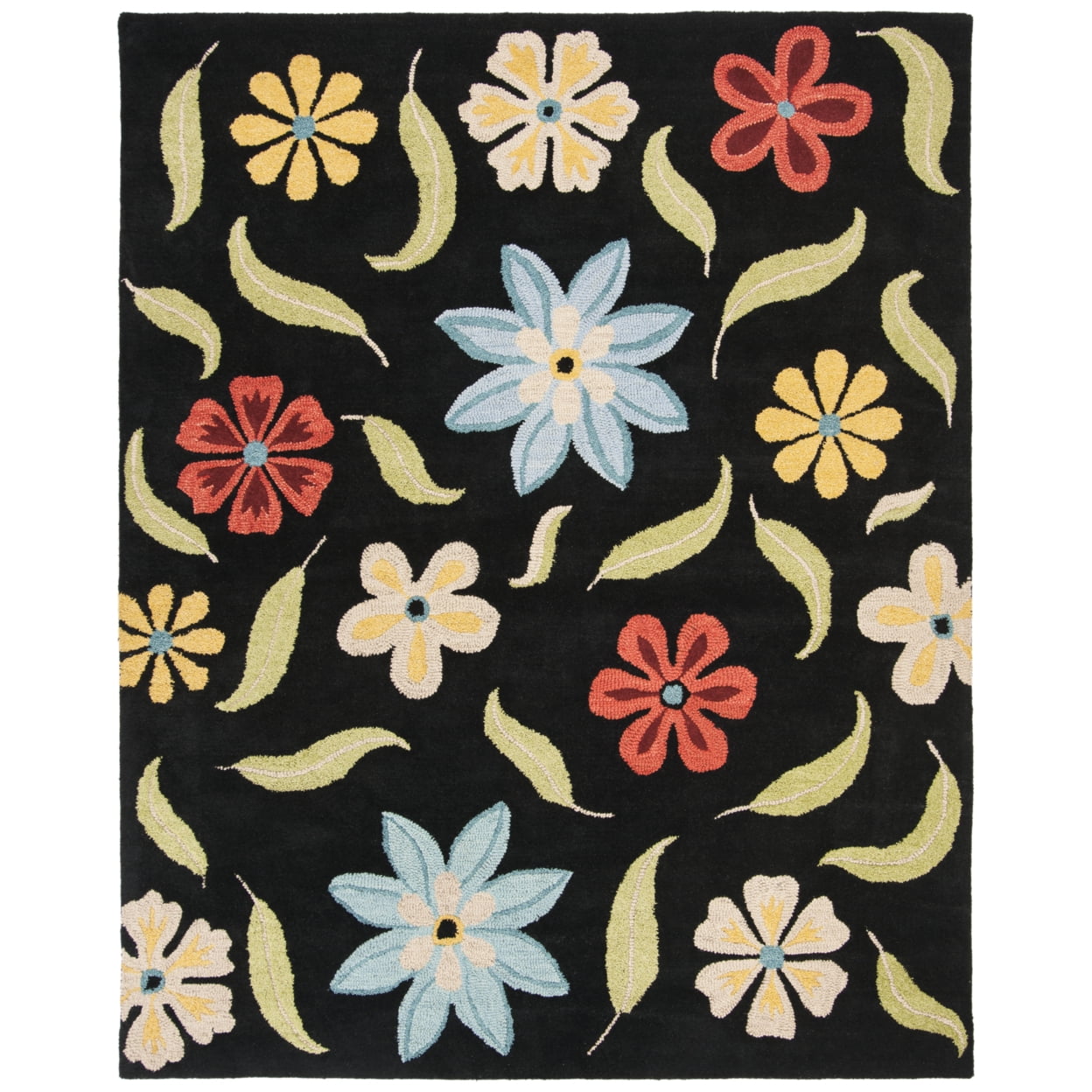 Black Hand-Knotted Wool Floral 8' x 10' Rug