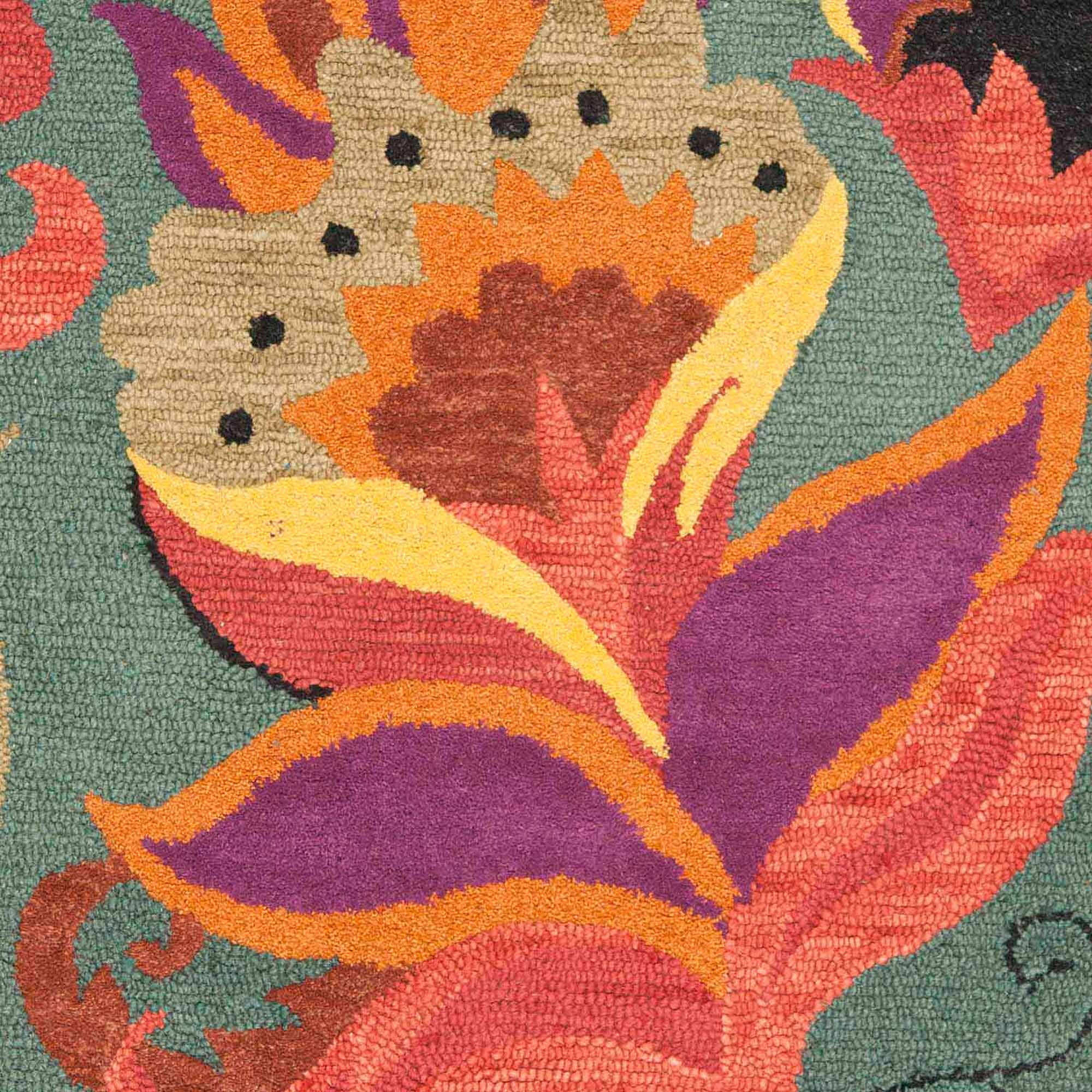 Blossom Blue Hand-Knotted Wool Floral Area Rug, 5' x 8'