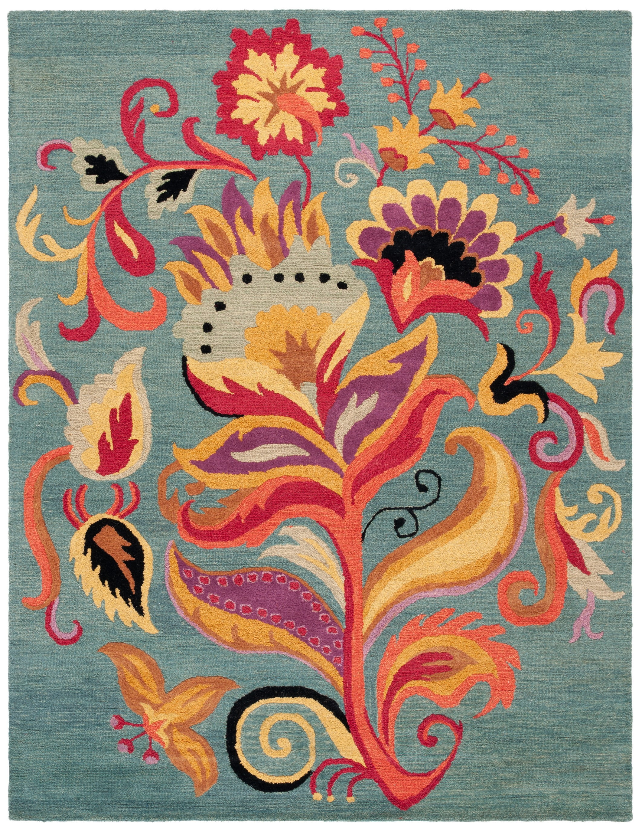 Blossom Blue Multicolor Handmade Wool 8' x 10' Area Rug