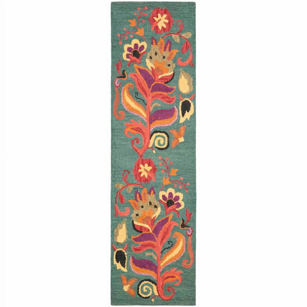 Blue Floral Hand-Knotted Wool Runner Rug 2'6" x 10'