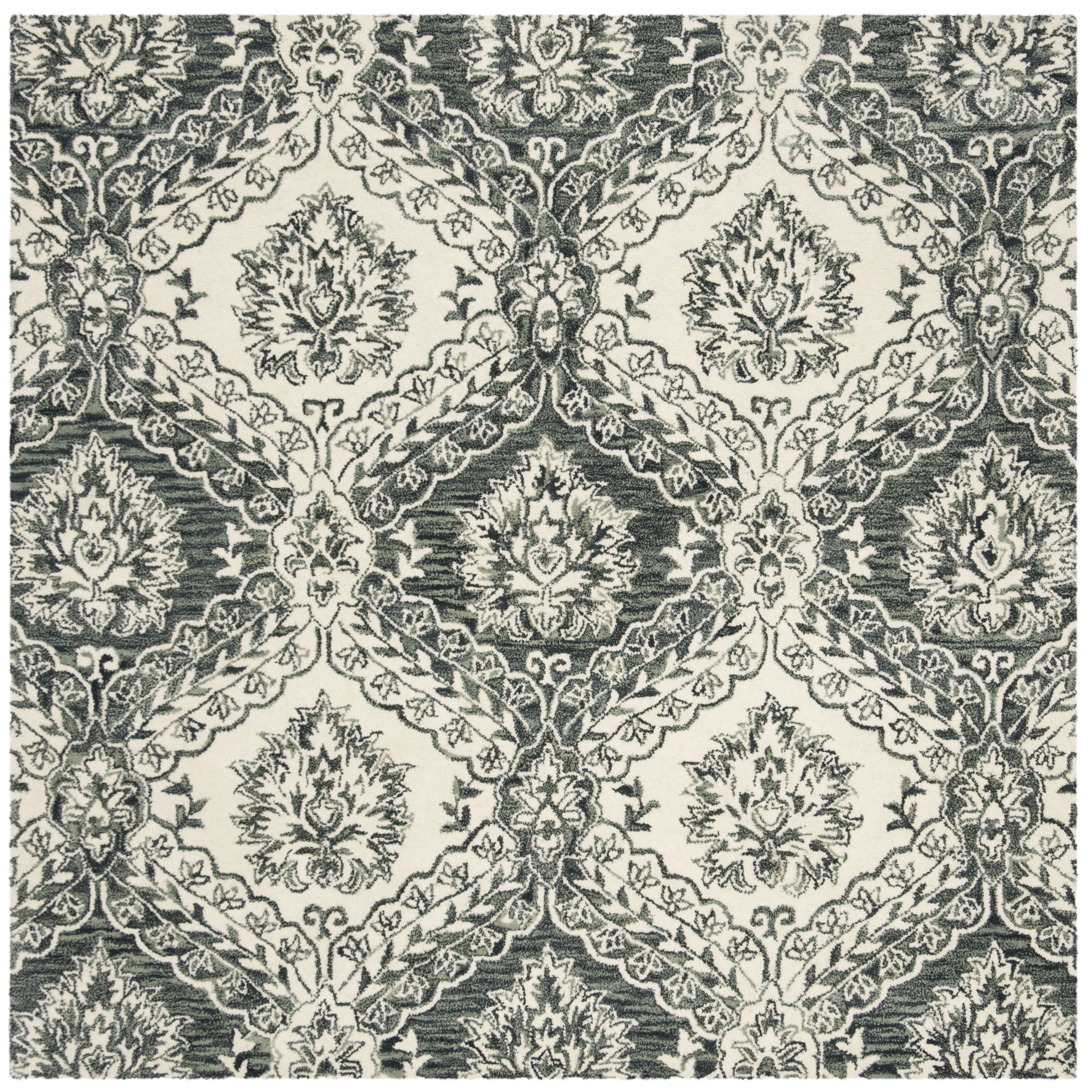 Handmade Blossom Blue Floral Square Wool Tufted Rug