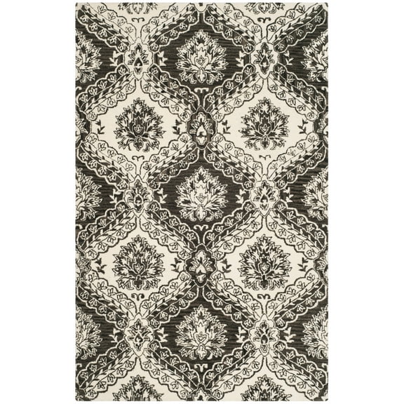 SAFAVIEH Blossom Maxwell Damask Floral Wool Area Rug, Charcoal/Ivory, 4' x 6'