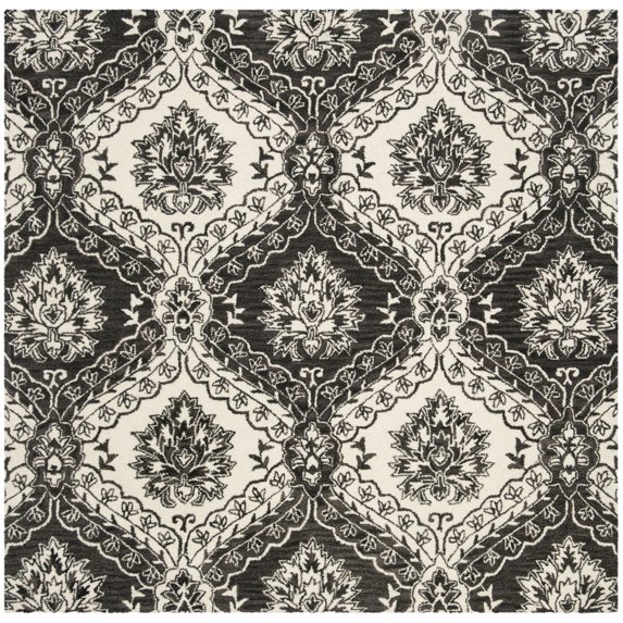 SAFAVIEH Blossom Maxwell Damask Floral Wool Area Rug, Charcoal/Ivory, 6' x 6' Square