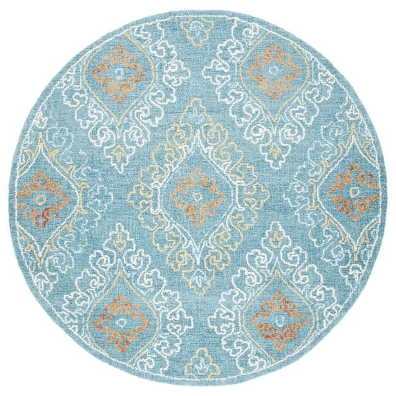 SAFAVIEH Blossom Maxwell Geometric Wool Area Rug, Blue/Ivory, 6' x 6' Round