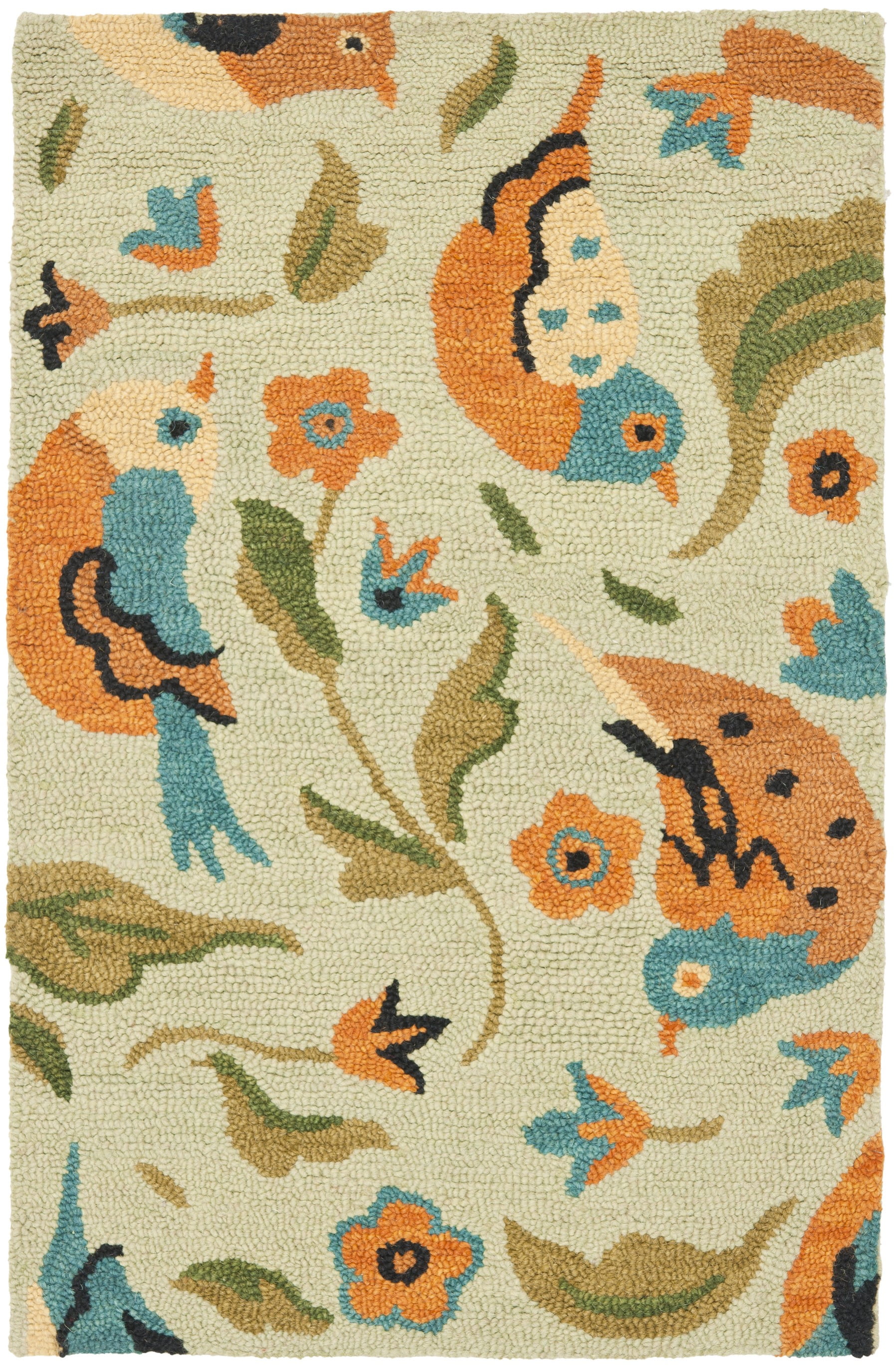 Handmade Blue Floral Wool Tufted Rectangular Rug 2'6" x 4'
