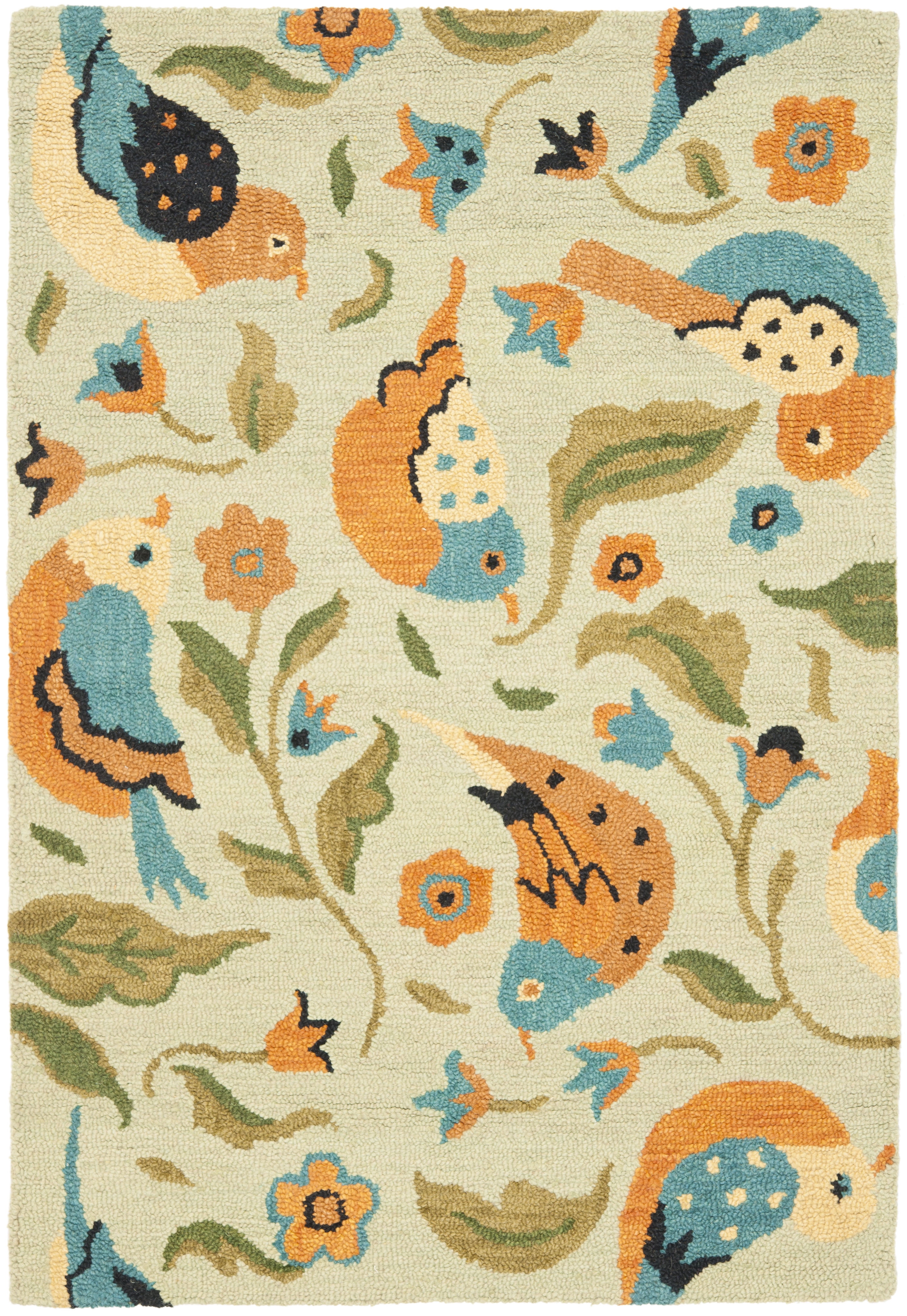 Handmade Blue Floral Wool 4' x 6' Area Rug