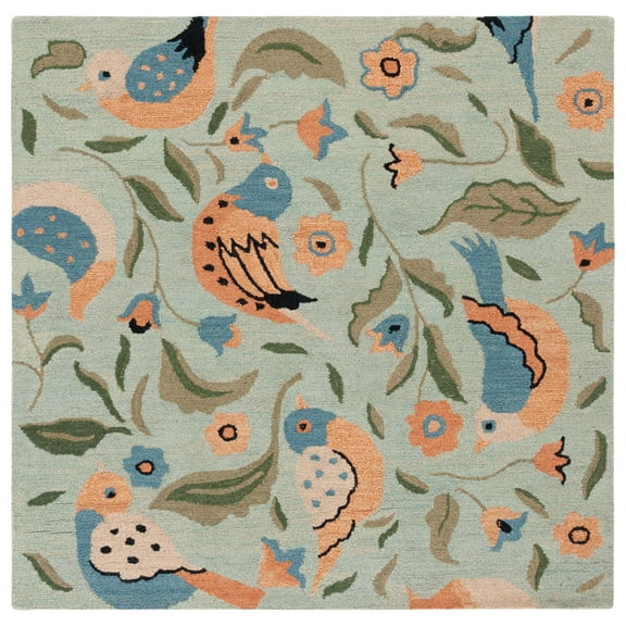 SAFAVIEH Blossom Megan Floral Wool Area Rug, Sage/Multi, 6' x 6' Square