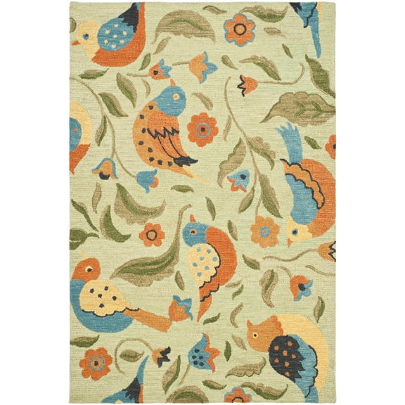 SAFAVIEH Blossom Megan Flower and Birds Wool Area Rug, Sage/Multi, 6' x 9'