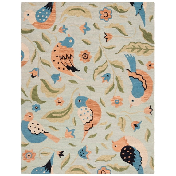 SAFAVIEH Blossom Megan Flower and Birds Wool Area Rug, Sage/Multi, 8' x 10'