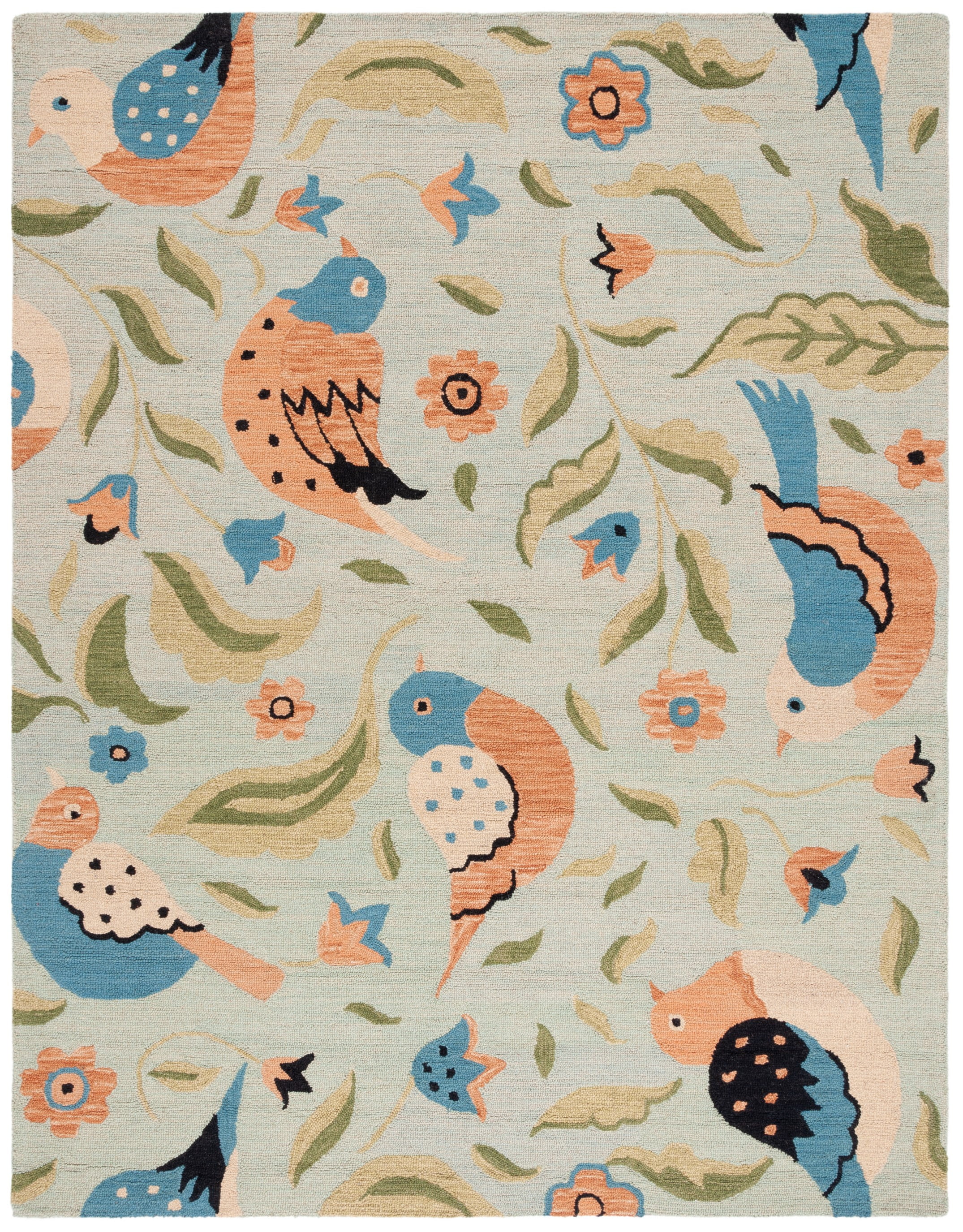 Handmade Blue Wool Floral Runner Rug 2'3" x 6'