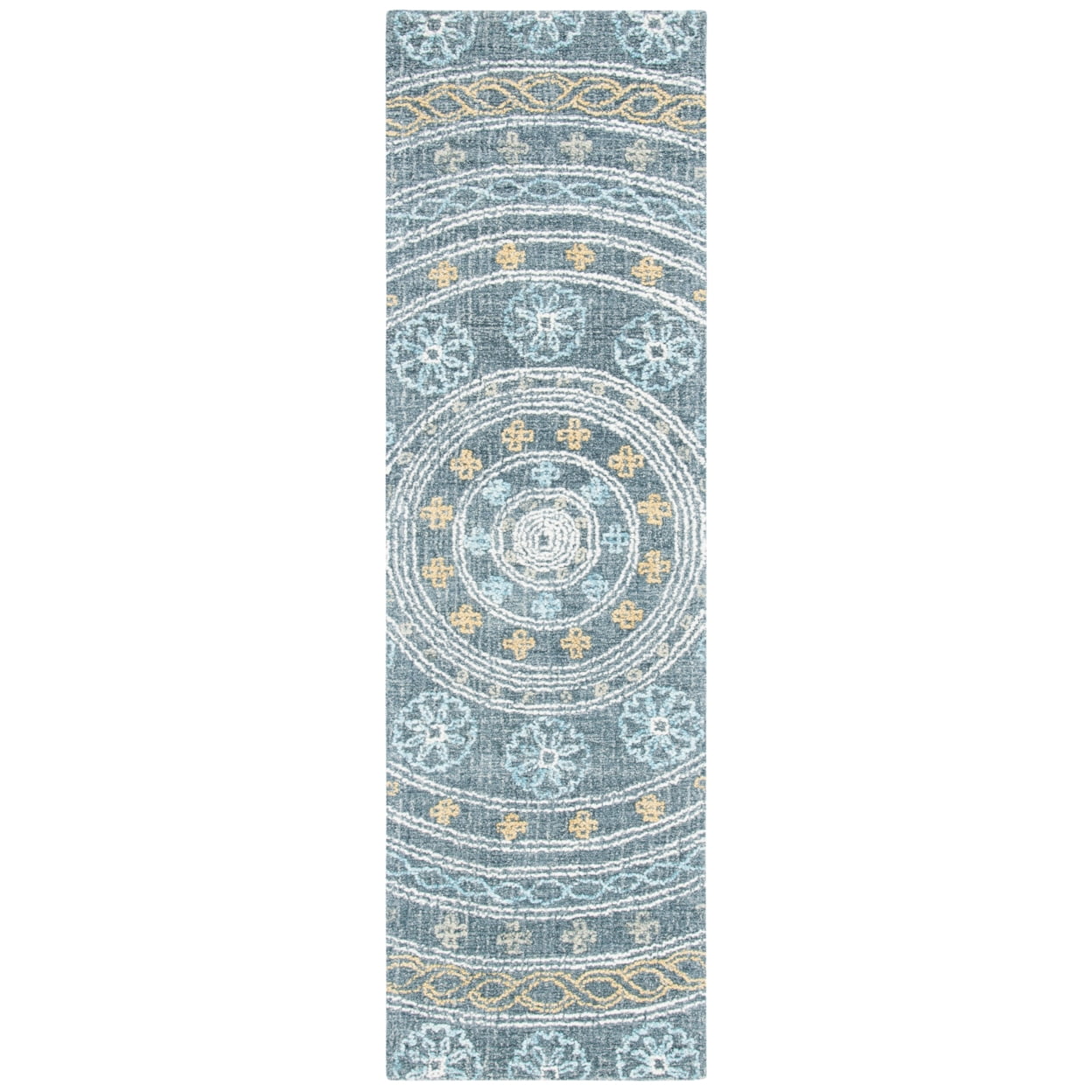 SAFAVIEH Blossom Mendoza Damask Area Rug, Charcoal/Yellow, 6' x 6' Round