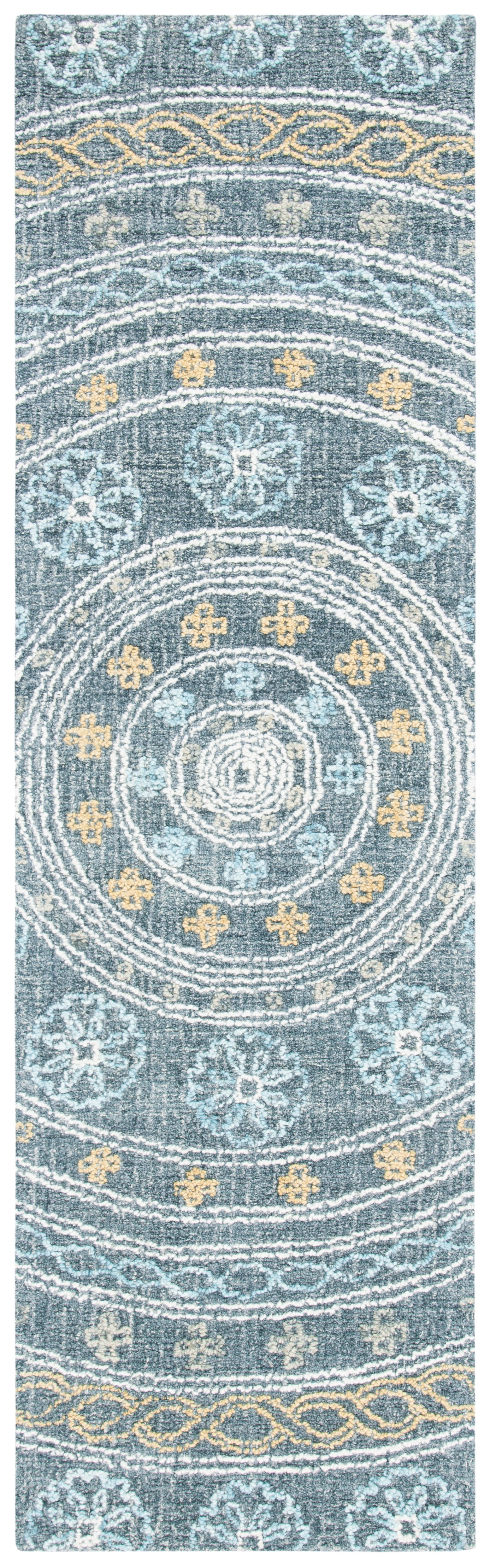 SAFAVIEH Blossom Mendoza Damask Runner Rug, Charcoal/Yellow, 2'3" x 8'