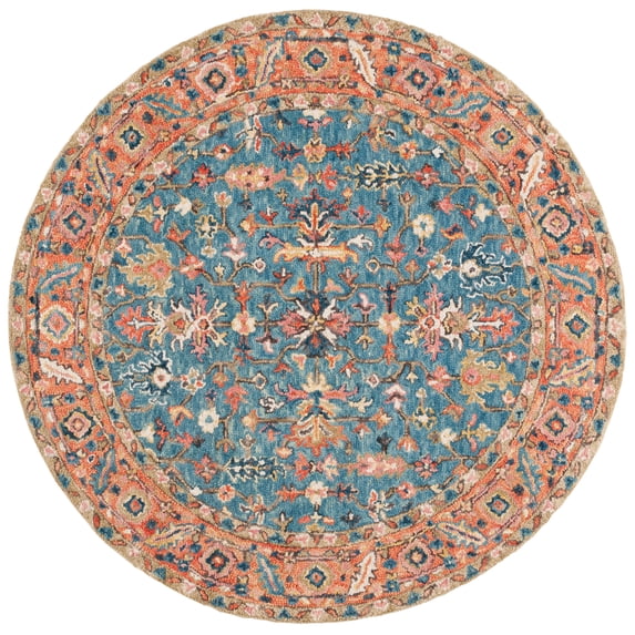 SAFAVIEH Blossom Merletta Floral Area Rug, Blue/Rust, 6' x 6' Round