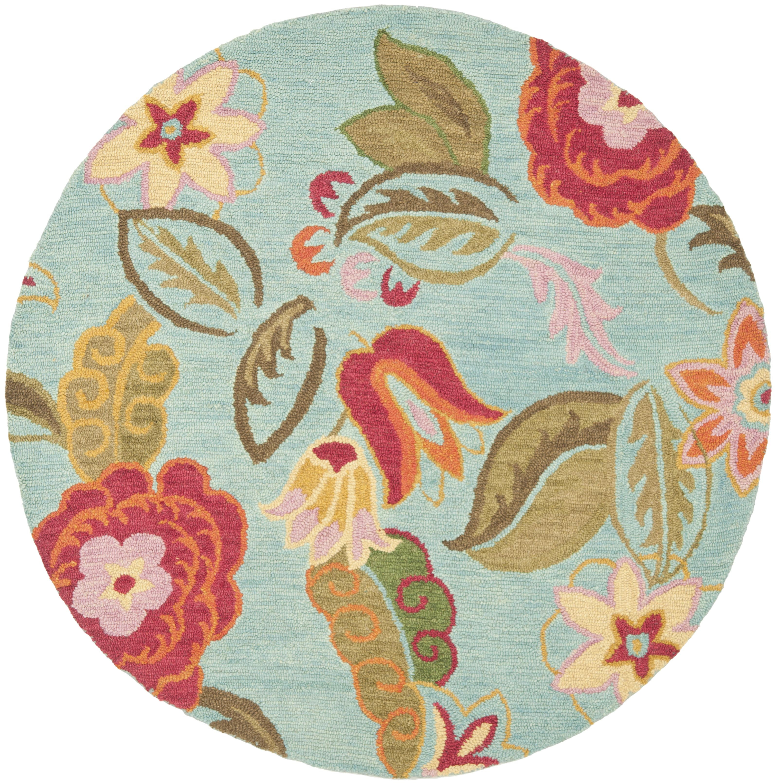 Handmade Blue Floral Tufted Wool Round Rug