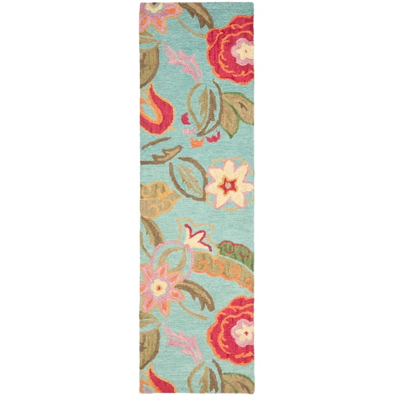 SAFAVIEH Blossom Mia Floral Flowers Wool Runner Rug, Blue/Multi, 2'3" x 6'