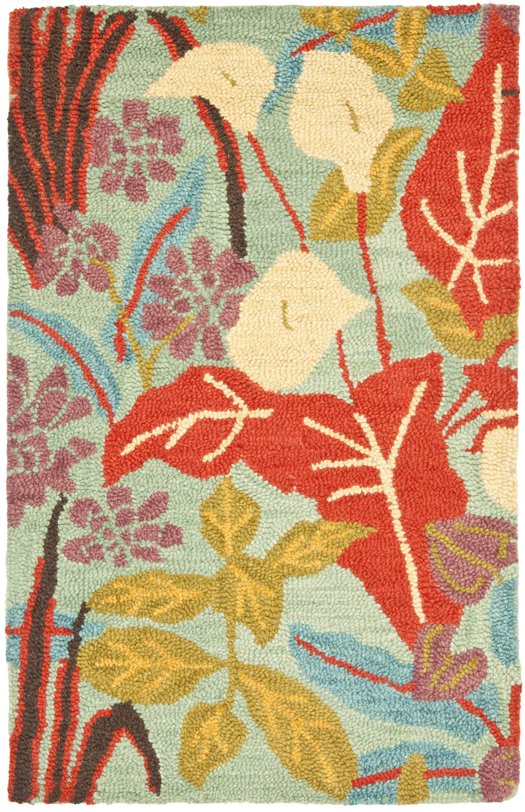 Handmade Blue Floral Wool Rectangular Accent Rug