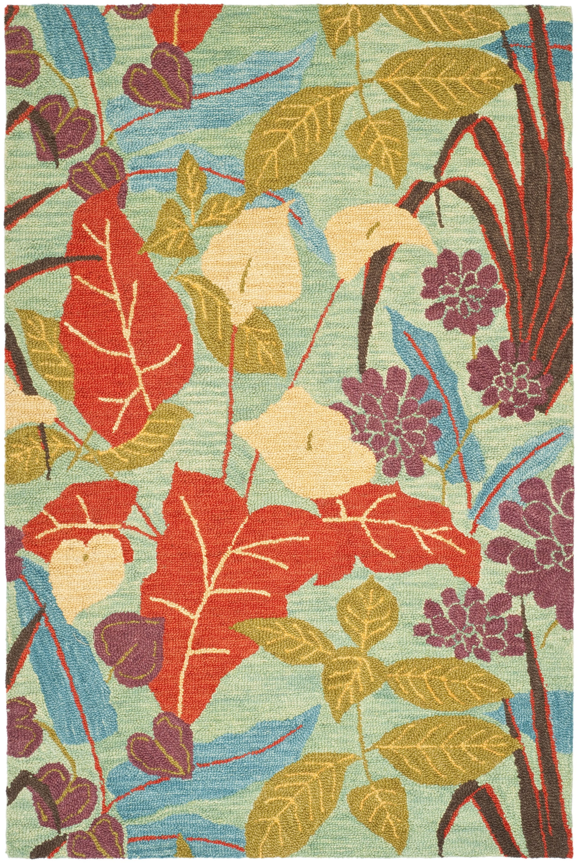Blue Floral Handmade Tufted Wool Area Rug 6' x 9'