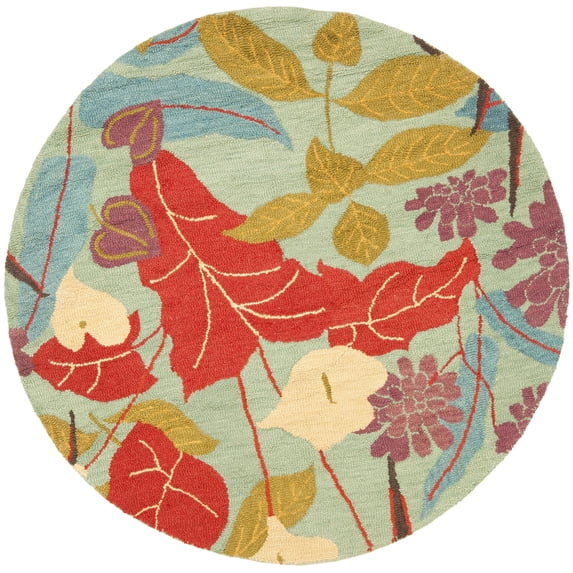 SAFAVIEH Blossom Michelle Floral Flowers Wool Area Rug, Blue/Multi, 8' x 8' Round
