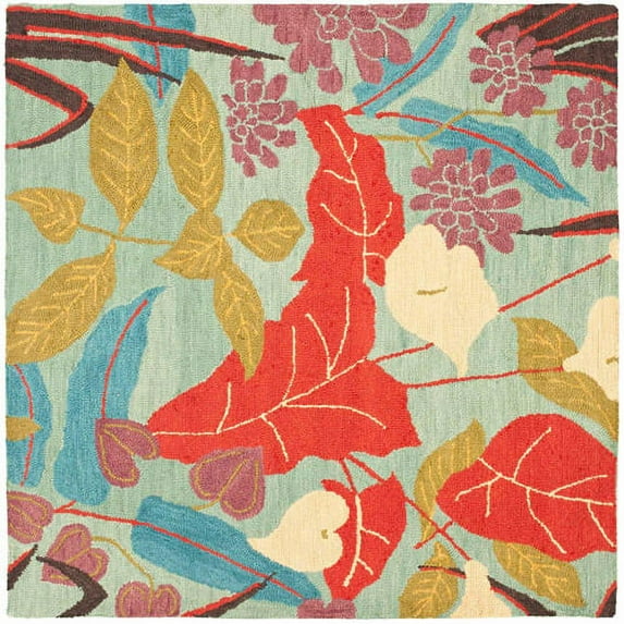 SAFAVIEH Blossom Michelle Floral Flowers Wool Area Rug, Blue/Multi, 8' x 8' Square