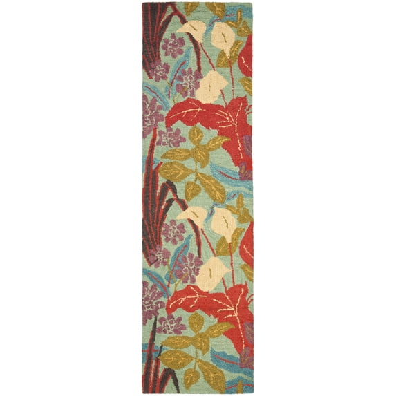 SAFAVIEH Blossom Michelle Floral Flowers Wool Runner Rug, Blue/Multi, 2'3" x 6'