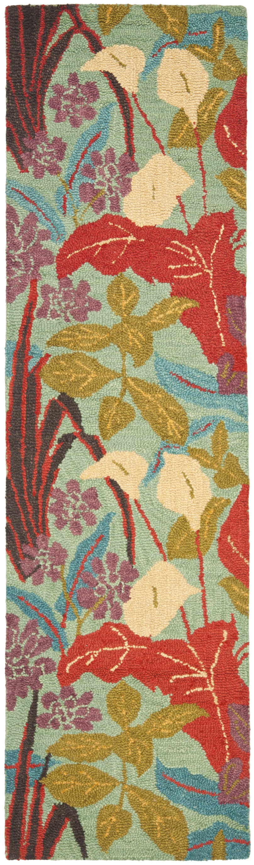 Handmade Blue Floral Wool Rug, 30" x 12"