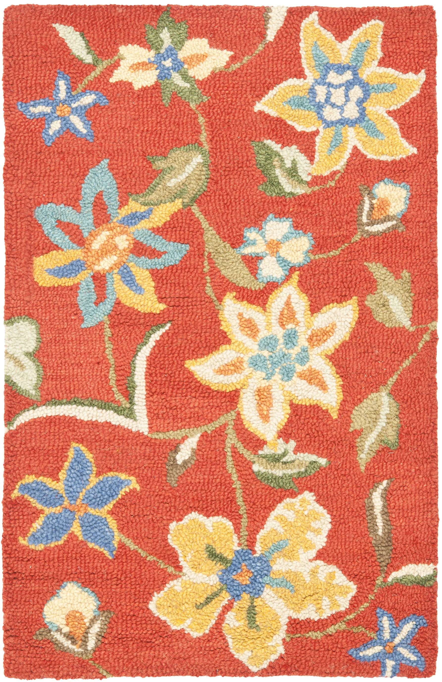 Rust and Multi Floral Hand-Hooked Wool Area Rug 2'6" x 4'