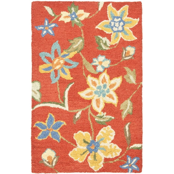 SAFAVIEH Blossom Mindy Floral Flowers Wool Area Rug, Rust/Multi, 2'6" x 4'