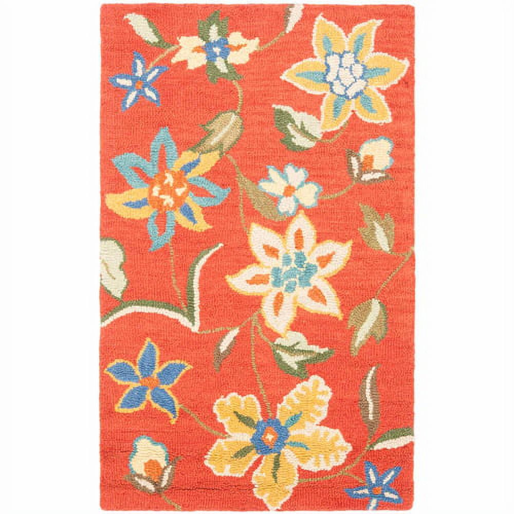 Handmade 3' x 5' Rust Floral Wool Area Rug