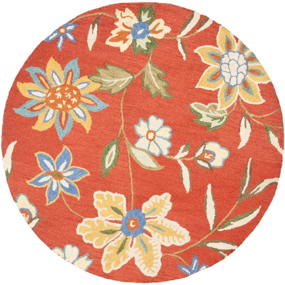 SAFAVIEH Blossom Mindy Floral Flowers Wool Area Rug, Rust/Multi, 6' x 6' Round